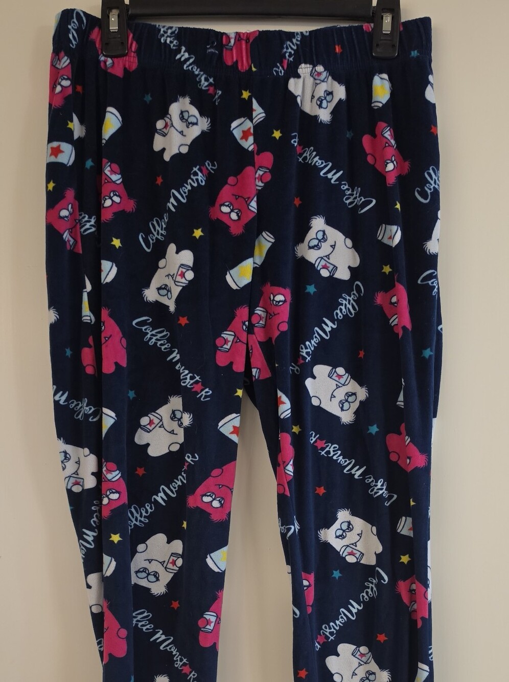 Holiday Time Navy Pajama Pants with Pink & White Coffee Monster Print